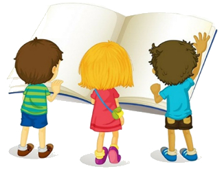 małe dzieci oglądają dużą książkę
